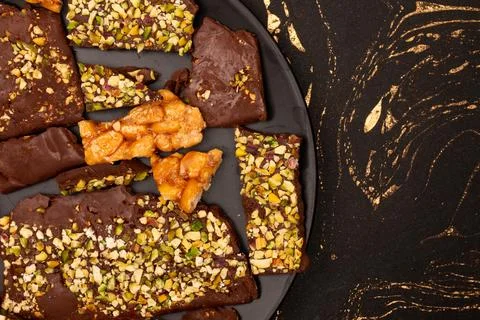 Top view composition or background with delicious chocolate Stock Photos