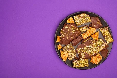 Top view composition or background with delicious chocolate Stock Photos