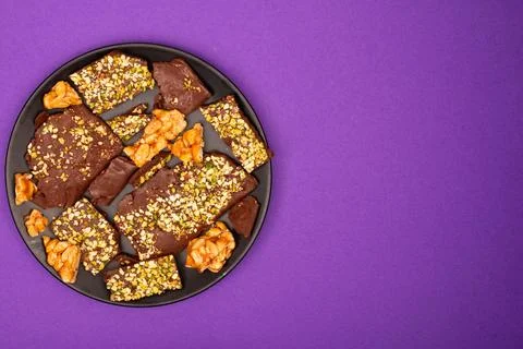 Top view composition or background with delicious chocolate Stock Photos