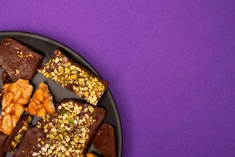 Top view composition or background with delicious chocolate Stock Photos