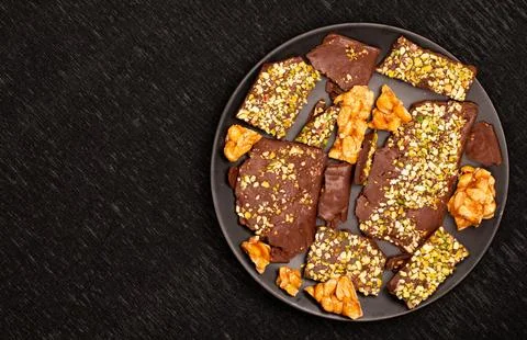 Top view composition or background with delicious chocolate Stock Photos