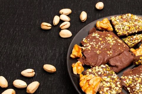 Top view composition or background with delicious chocolate Stock Photos