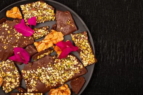 Top view composition or background with delicious chocolate Stock Photos