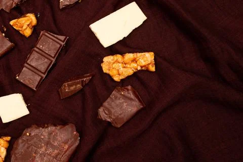 Top view composition or background with delicious chocolate Stock Photos