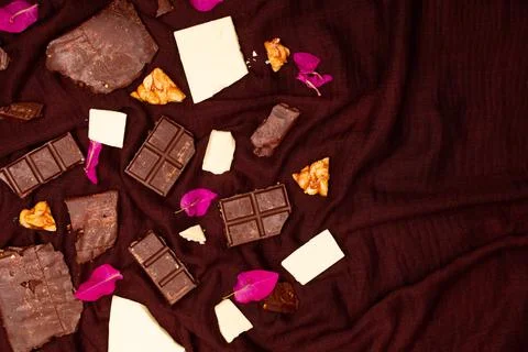 Top view composition or background with delicious chocolate Stock Photos