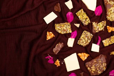 Top view composition or background with delicious chocolate Stock Photos