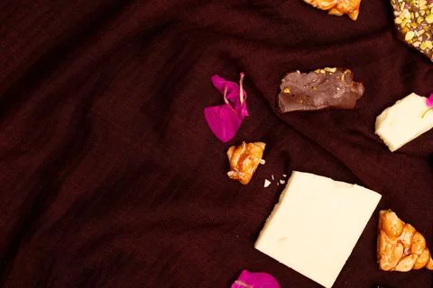 Top view composition or background with delicious chocolate Stock Photos