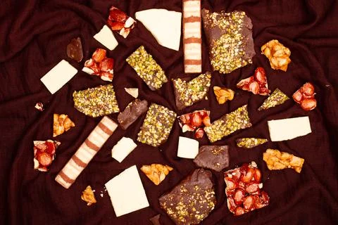 Top view composition or background with delicious chocolate Stock Photos