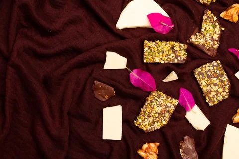 Top view composition or background with delicious chocolate Stock Photos