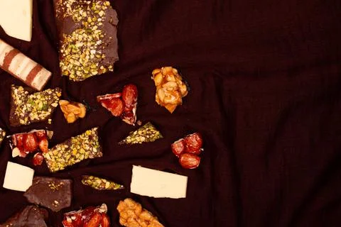 Top view composition or background with delicious chocolate Stock Photos