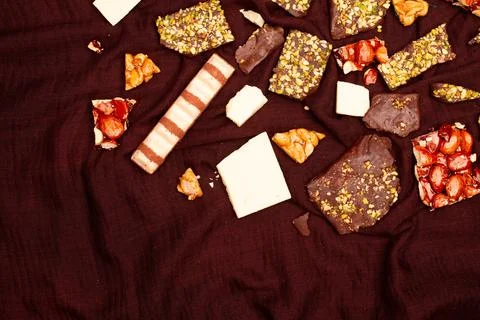 Top view composition or background with delicious chocolate Stock Photos