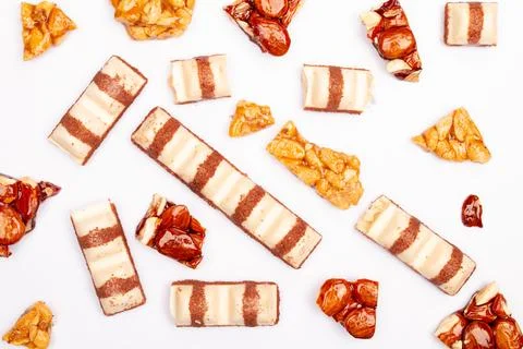 Top view composition or background with delicious chocolate Stock Photos