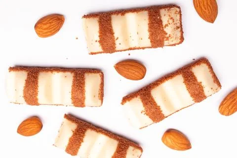 Top view composition or background with delicious chocolates and nuts Stock Photos