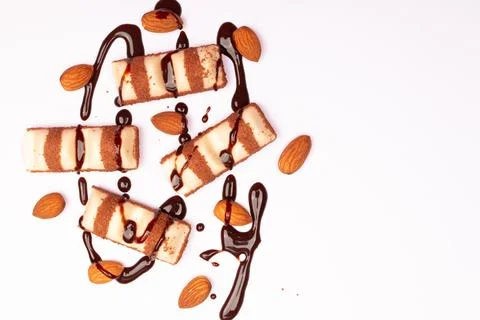 Top view composition or background with delicious chocolates and nuts Stock Photos