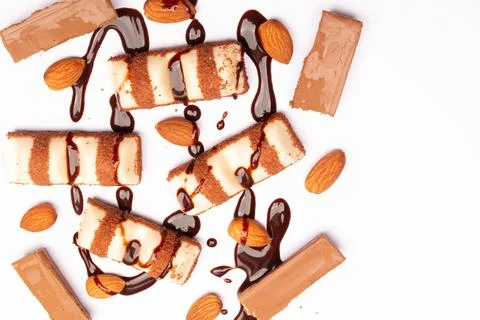 Top view composition or background with delicious chocolates and nuts Stock Photos