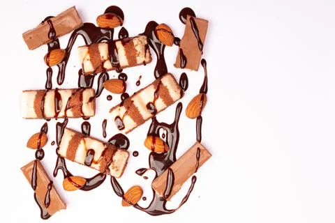 Top view composition or background with delicious chocolates and nuts Stock Photos