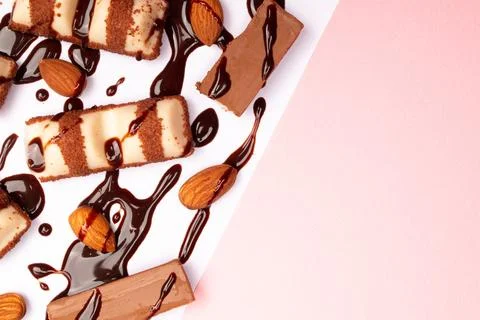 Top view composition or background with delicious chocolates and nuts Stock Photos