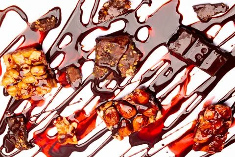 Top view composition or background with delicious chocolates and nuts Stock Photos