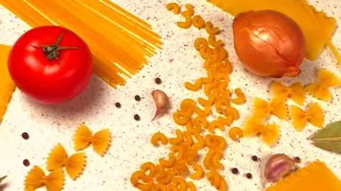 Top view composition with raw pasta and macaroni. Stock Footage 150789489