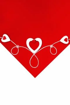 Top view of the composition for Valentine's Day with a white envelope from wh Stock Photos
