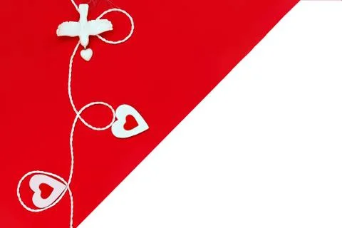 Top view of a composition for Valentine's Day on a red-white background with  Stock Photos