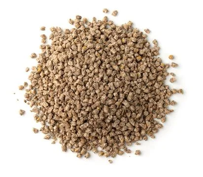Top view of compound feed pellets Top view of compound feed pellets isolat... Stock-Fotos