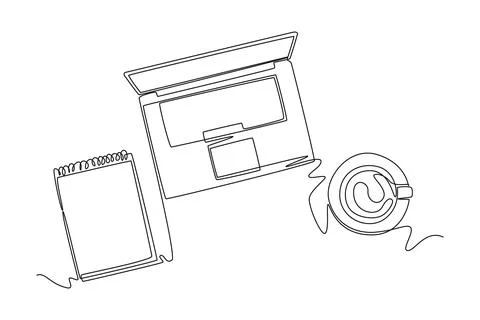 Top view of computer laptop, smartphone, tablet and book a cup of coffee Stock Illustration