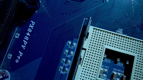 Top view of a computer motherboard chip. Detail of electronic components on PC 動画素材 182411159