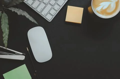 Top view computer office desk Stock Photos