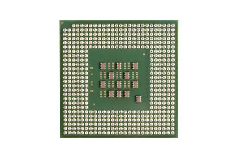 Top view computer processor isolated on white background. CPU. Central proc.. Foto stock