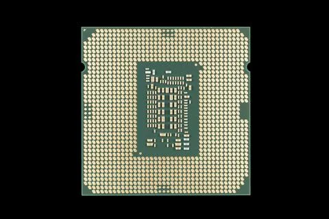 Top view computer processor isolated on black background. CPU. Central proc.. 写真素材