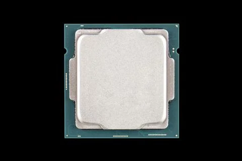 Top view computer processor isolated on black background. CPU. Central proc.. Stock Photos