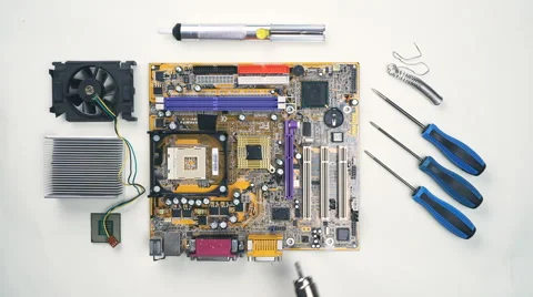 Top view of Comuter electronics repair with soldering Iron Stock Footage 65927771