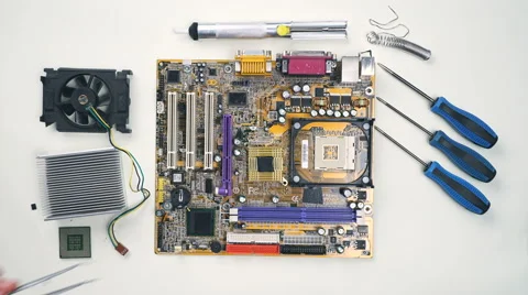 Top view of Comuter electronics repair with soldering Iron Stock Footage 65928057