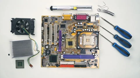 Top view of Comuter electronics repair with soldering Iron Stock Footage 65928882