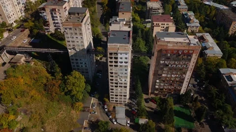 Top view of connected residential blocks in Tbilisi Stock Footage 320254387