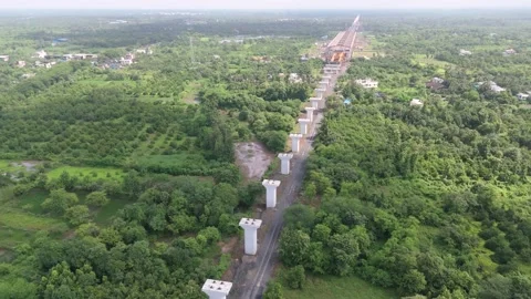 Top view of constructed pillars of bullet train project. Stock Footage 283924695