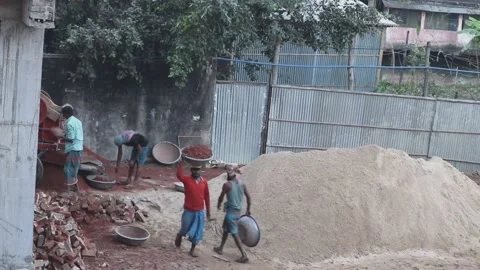 Top view of construction laborers doing work on construction sites Stock Footage 148610937
