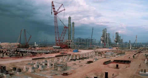 Top view of a construction site and a giant crane Stock Footage 138266976