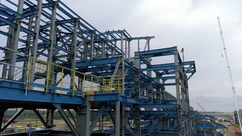 Top view of construction site and metal structures Stock Footage 138271122