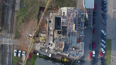 Top view of a construction site with crane residential building in the city Stock Footage 58254447
