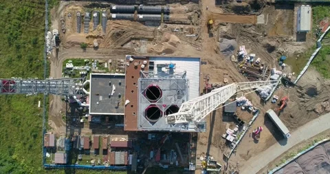 Top view construction site of gas power plant. Aerial shot Stockbeeldmateriaal 141183977
