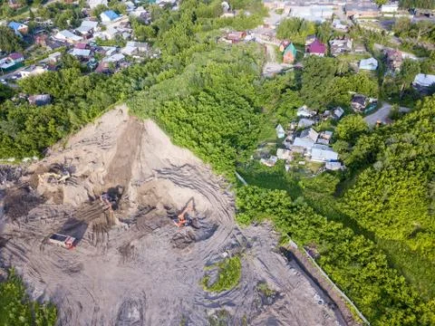 The top view of the construction site at the initial stage Stock Photos