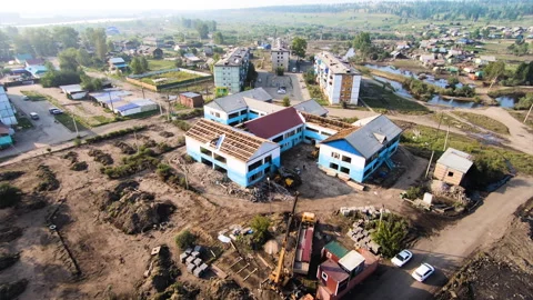 Top view of the construction site. A small village after a hurricane Stock Footage 155029452