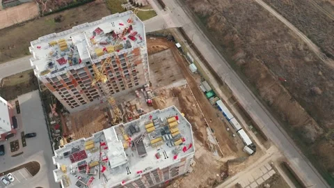 Top view of the construction site of two residential buildings in the city. Stock Footage 168803821