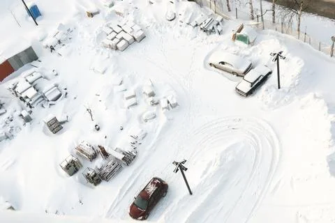 Top view of construction site in winter Stock Photos