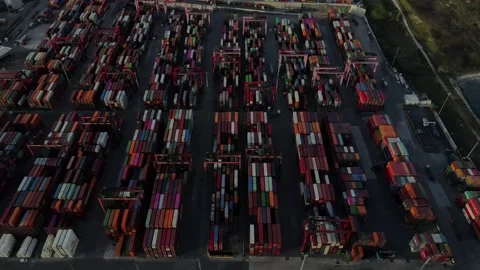 Top view of the container in the port Stock Footage 148427285