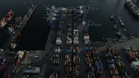 Top view of the container in the port Stock Footage 148428206