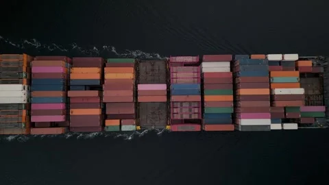 Top View container ship, seen from above, slowly sails in Halifax harbor, Canada Vídeo Stock 275609528