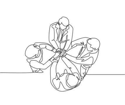 Top view continuous line drawing of young business group holding hand Stock-Illustration